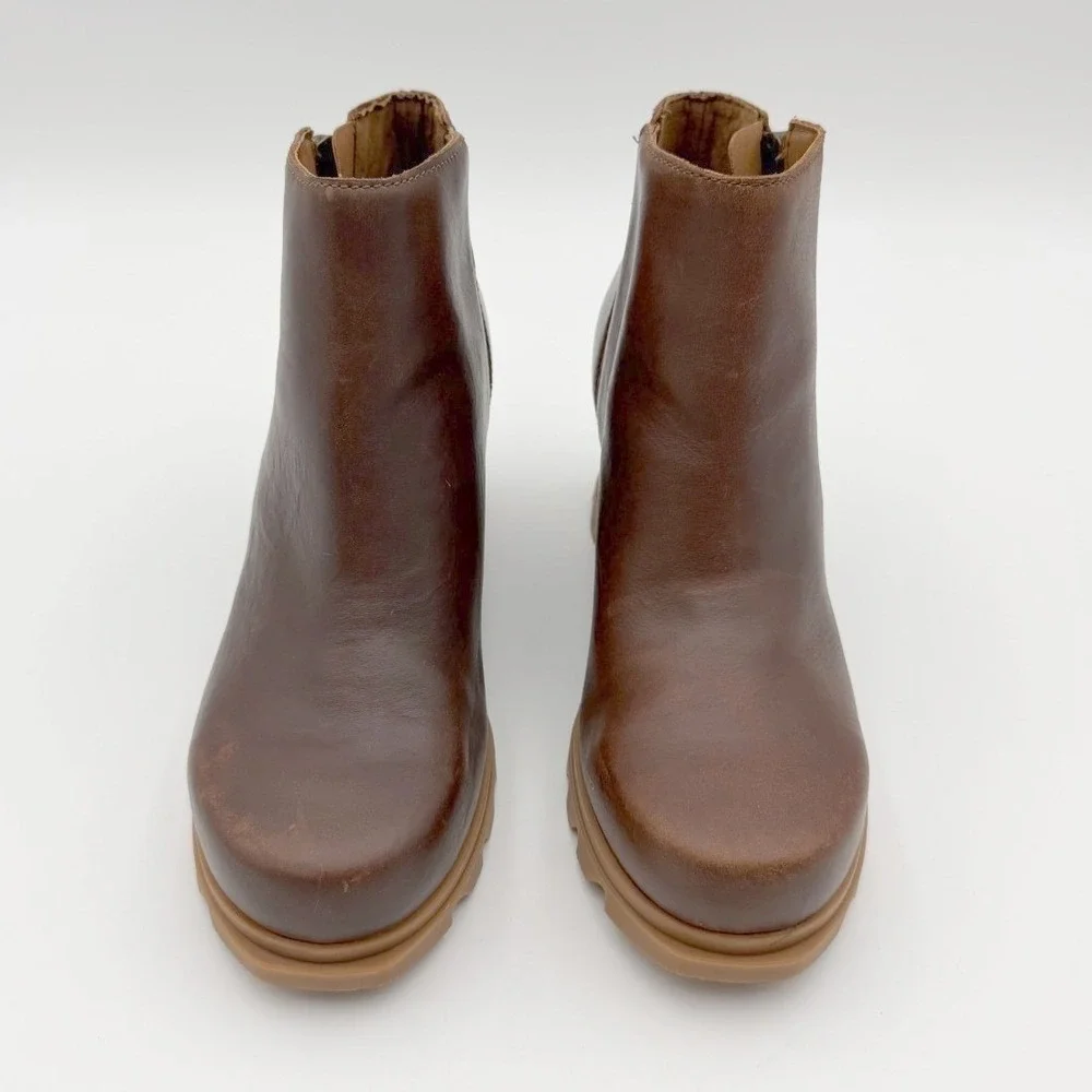 SOREL Womens Hazelnut Leather Joan of Arctic Wedge III Zip Ankle Boots Size 8